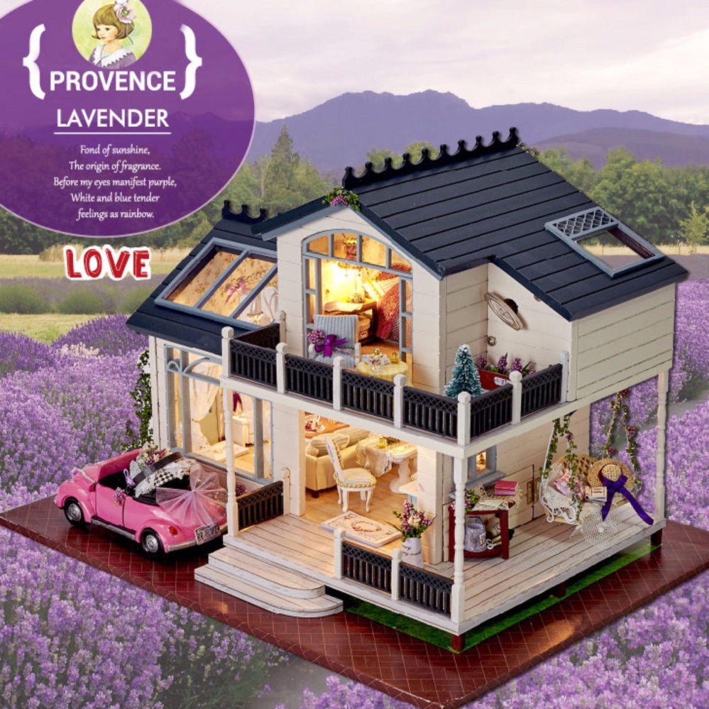 Nhà búp bê Barbie bằng gỗ tự lắp ráp Mẫu Provence Lavender DiyDollHouse
