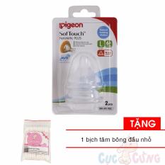Ty bình sữa Pigeon Silicone Plus cổ rộng size L - 2 cái/vỹ Tặng 1 bịch tăm bông đầu nhỏ - binh sua
