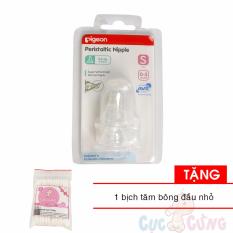 Ty bình sữa Pigeon Slicone cổ thường size S - 2 cái/vỹ Tặng 1 bịch tăm bông đầu nhỏ - ty binh sua