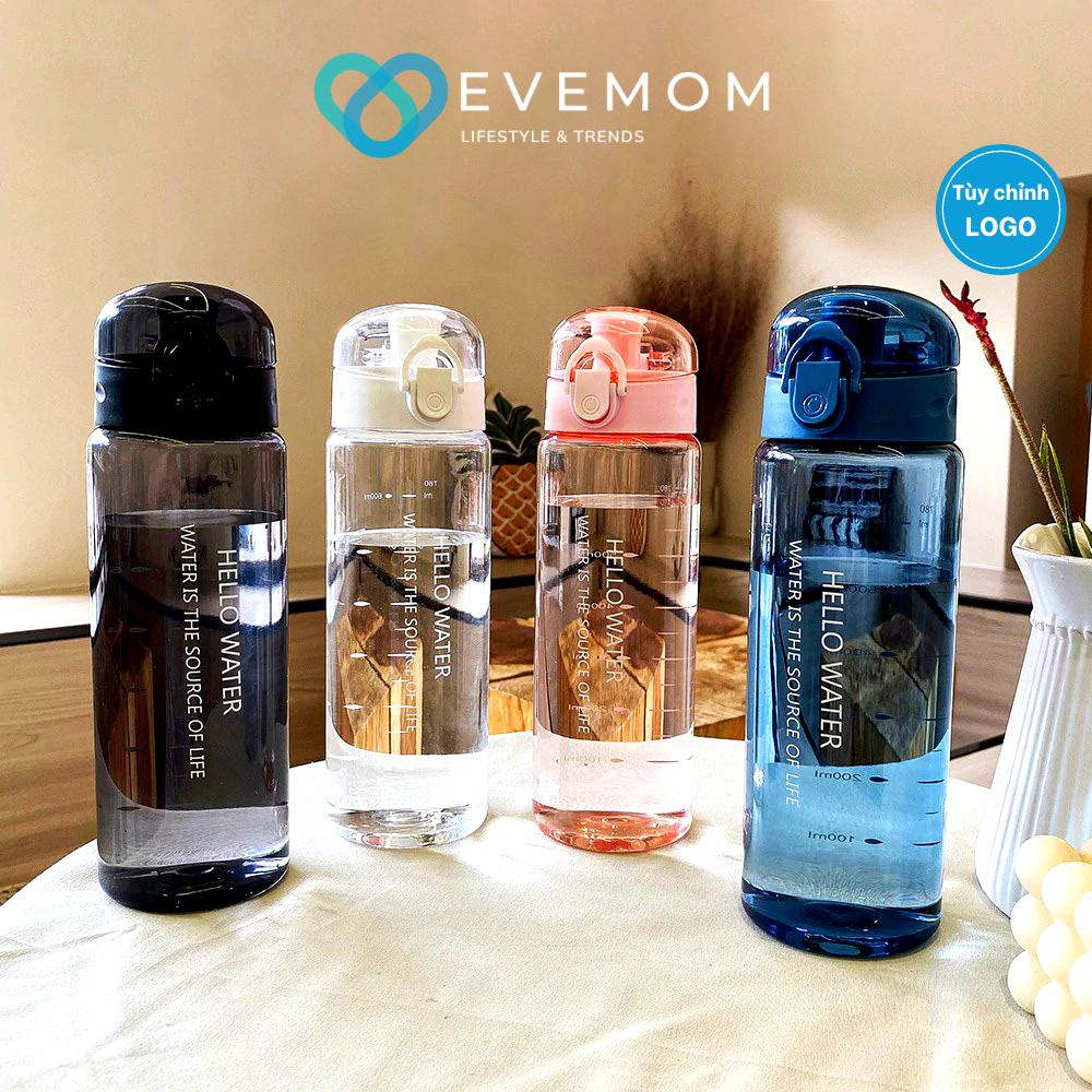 Bình đựng nước nhựa thể thao hello water cute dễ thương 780ml