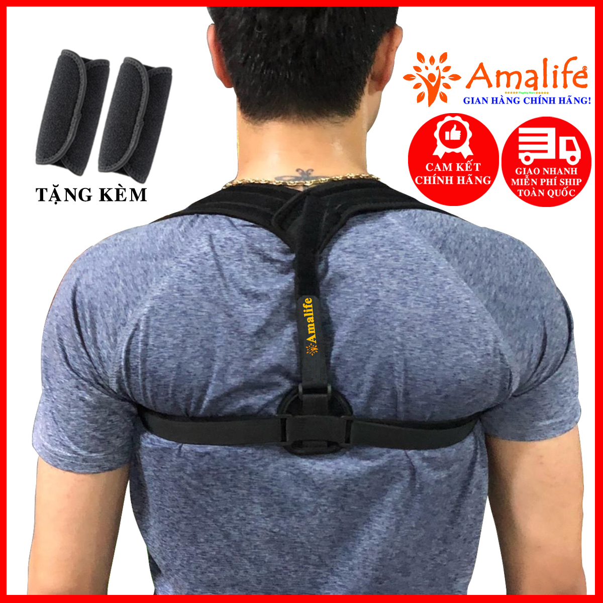 Đai Chống Gù Lưng Chính Hãng Amalife - Tặng Kèm 2 Miếng Đệm Lót Cao Cấp - Đai Lưng Chống Gù Ama01 Cao Cấp
