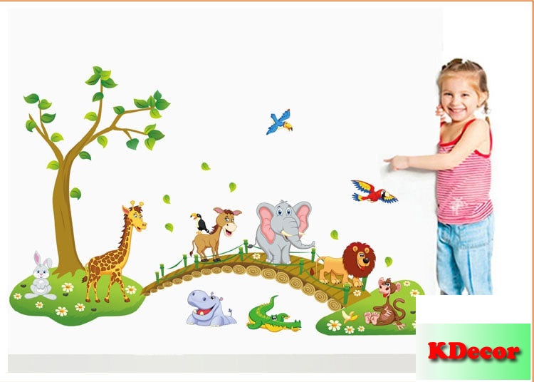 Decal dán tường Thú qua cầu