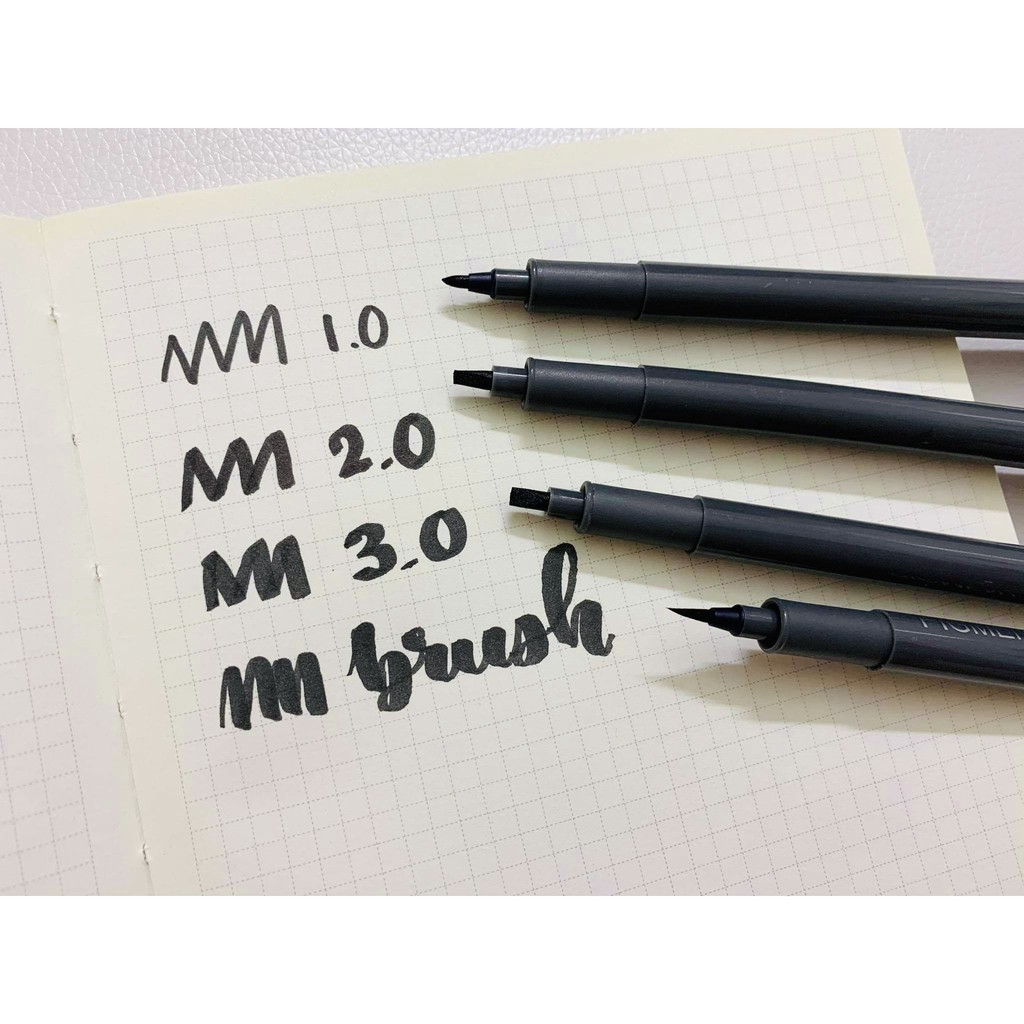 Bút Pigment Liner Ngòi 1.0 2.0 3.0 Brush - Bút Brush / Lông Đen Dùng Viền Ngòi To