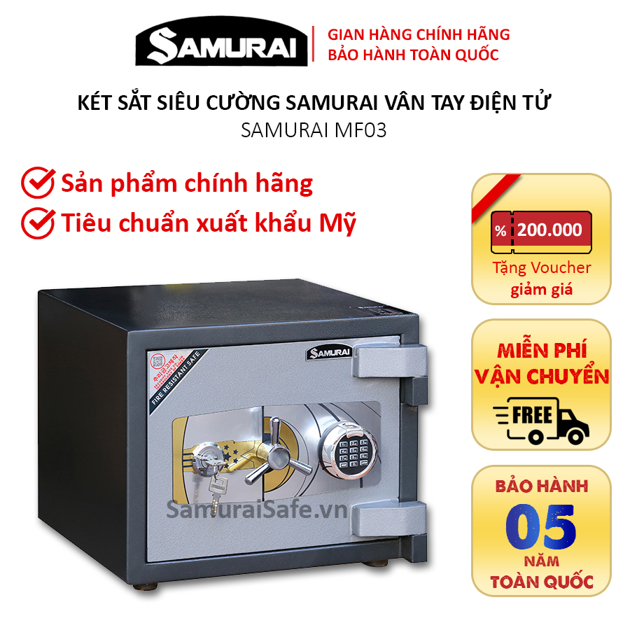 Két sắt mini siêu cường samurai mf03 chống cháy, chống cạy khóa vân tay cao cấp