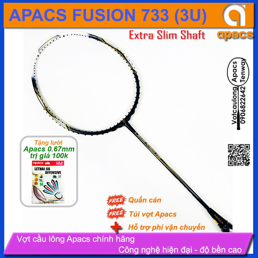 TangLuoi_ Vợt cầu lông Apacs Fusion 733 | Đen ngầu nam tính, vợt 3U thân đũa chống cản gió