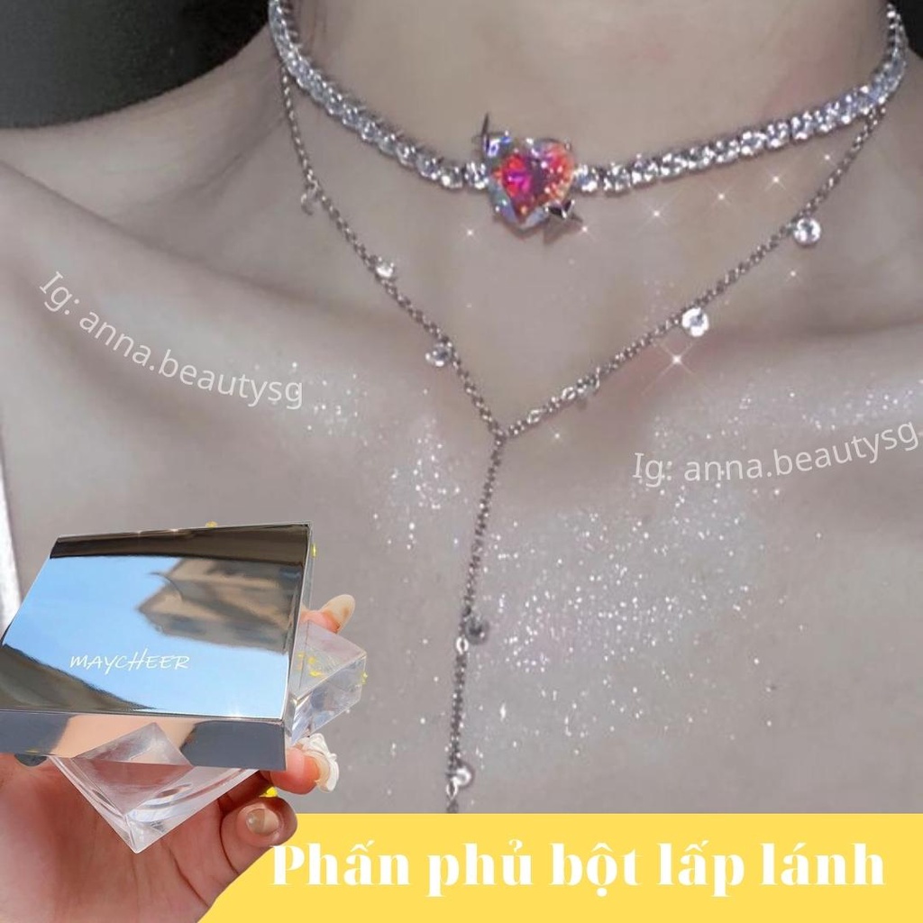 Phấn phủ kiềm dầu dạng bột phấn phủ có kim tuyến Maycheer