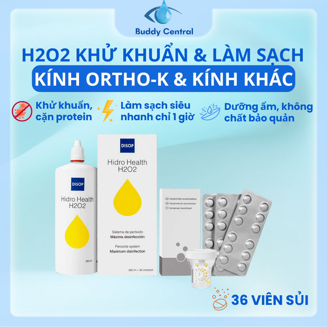 Dung dịch khử trùng và diệt khuẩn lens Disop Hidro Health H2O2 360ml - Buddy Central