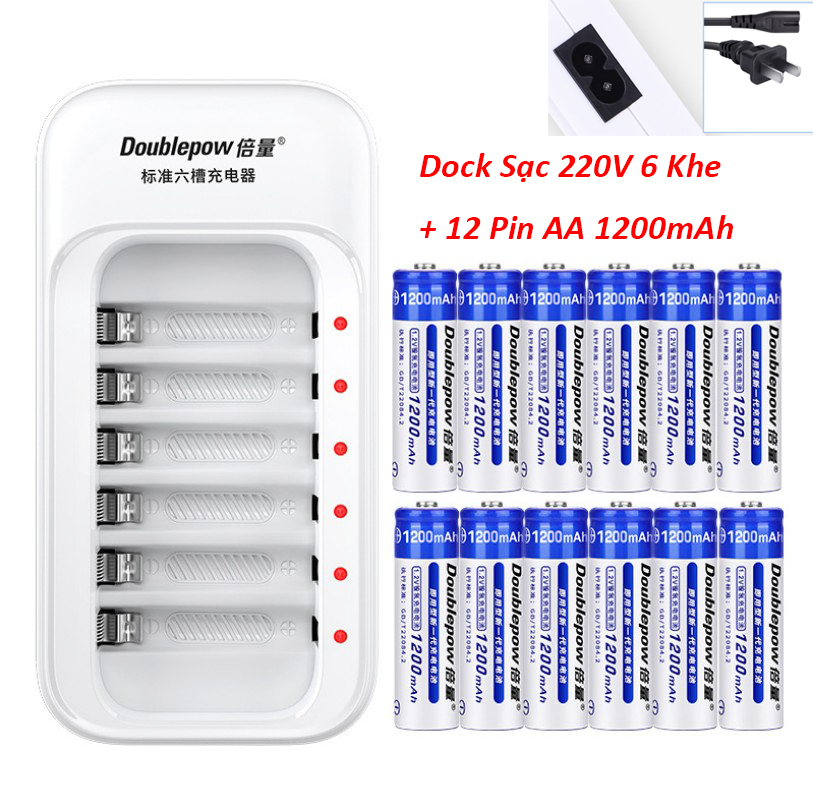 Combo Sạc DP-B06 Kèm 12 Viên Pin Sạc AA Doublepow 1200mAh