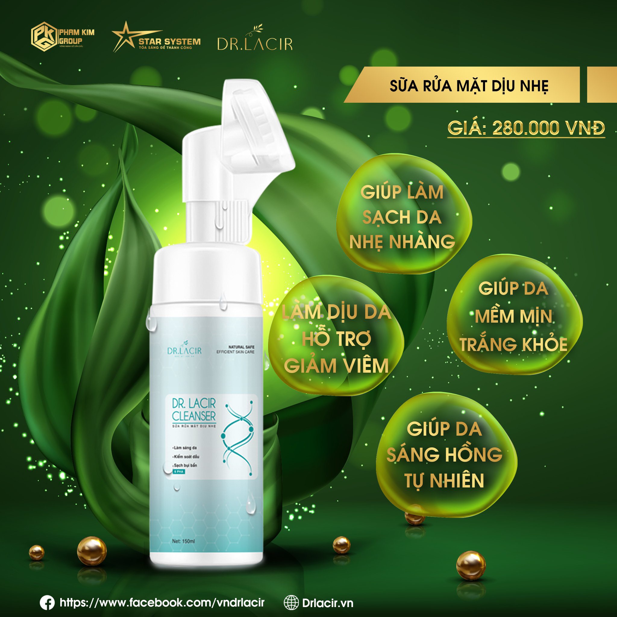 Sữa rửa mặt bạc hà kiềm dầu dr lacir cleanser