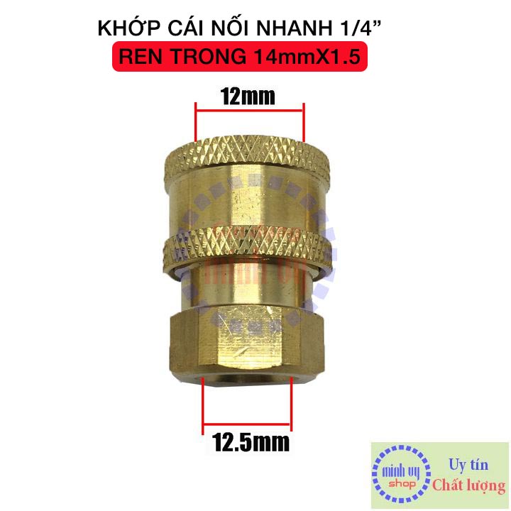Đầu cái nối nhanh 1/4in ren trong 14mm- nối béc súng xịt của máy rửa xe áp lực cao - phụ kiện máy rửa xe