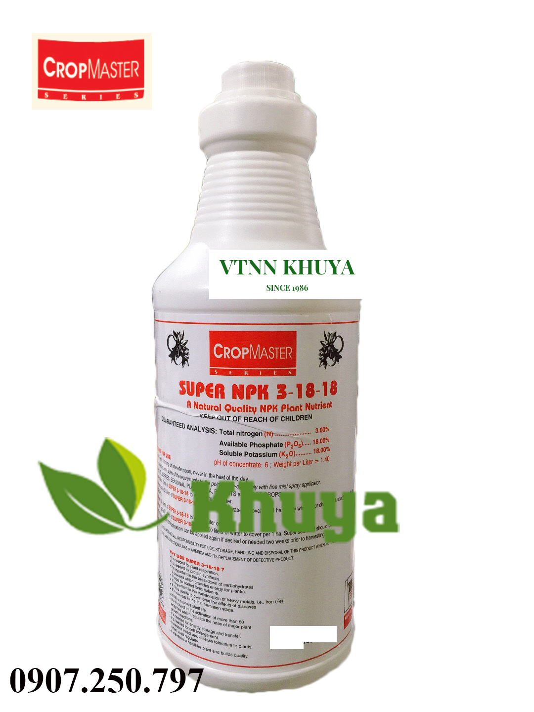 Phân bón lá Super NPK 3-18-18 chai 1 lít Lớn trái - To củ nhập khẩu Mỹ