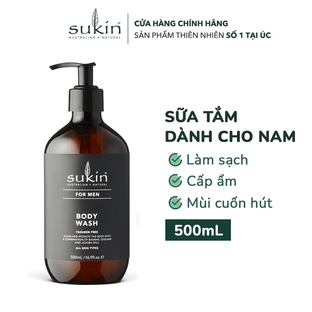 Sữa Tắm Dành Cho Nam Sukin For Men Body Wash 500ml (HSD: 27/11/2023)