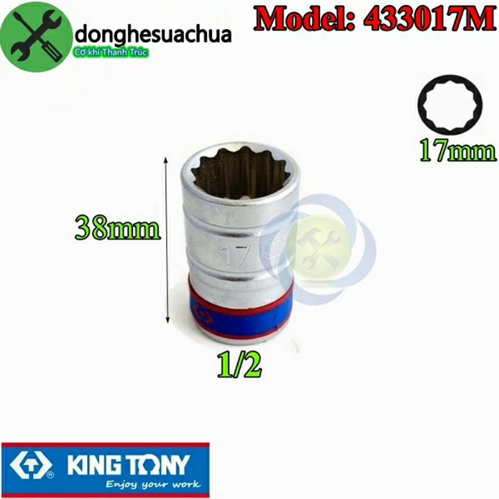 Tuýp 17mm 1/2 kingtony 433017m 12 cạnh màu trắng dài 38mm
