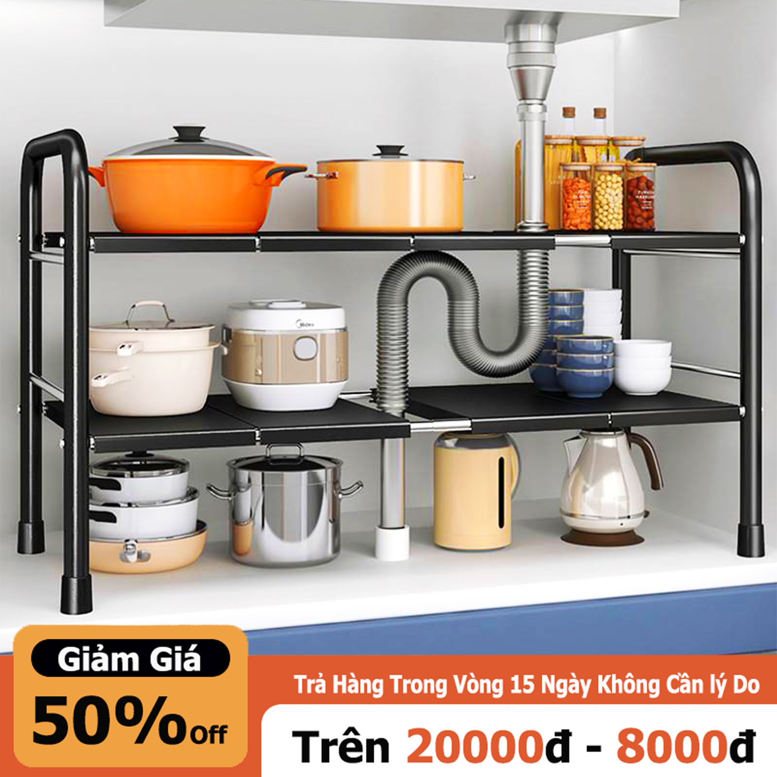 Miki kệ gầm bếp để xoong nồi chảo dưới gầm bồn rửa kệ để đồ nhà bếp đa năng tiện lợi khung inox đa năng gọn gàng