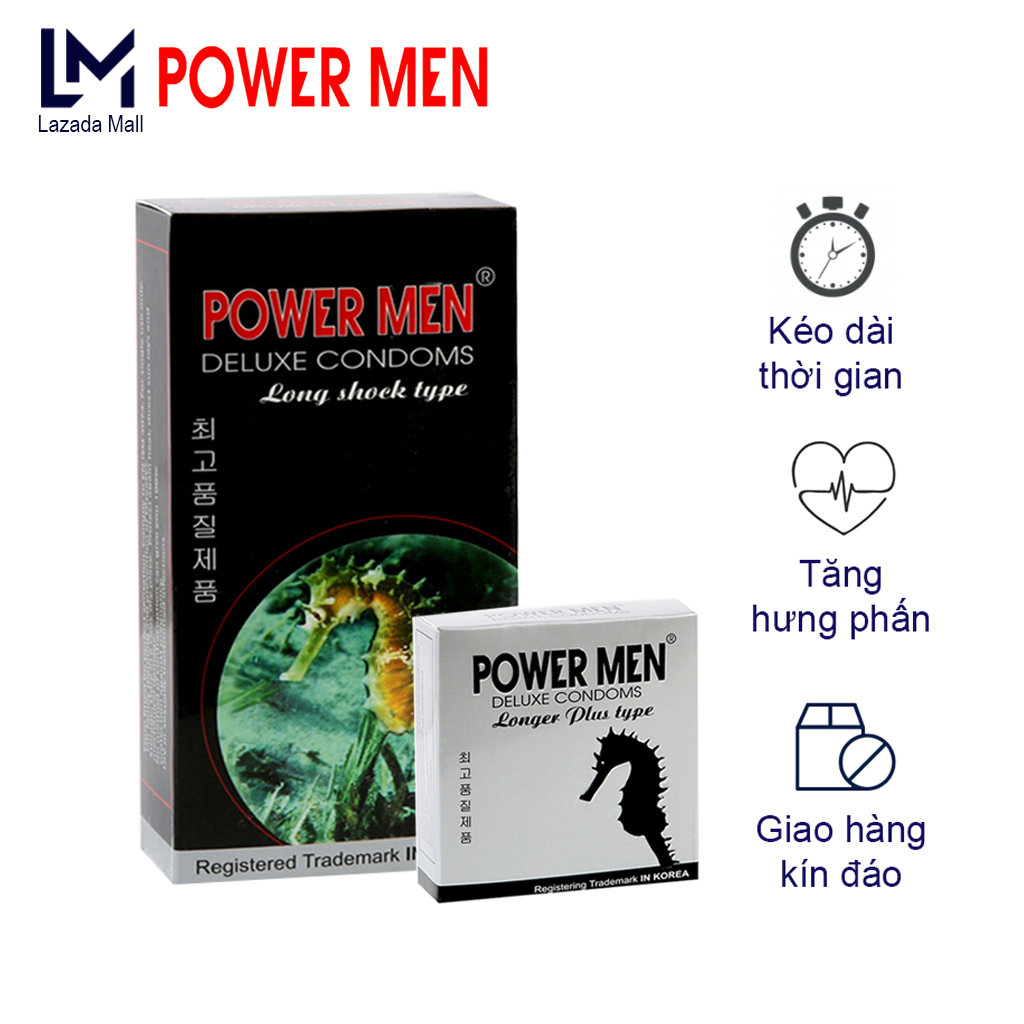 Combo Bao cao su gân gai Powermen Longshock kéo dài thời gian Hộp 12 Chiếc