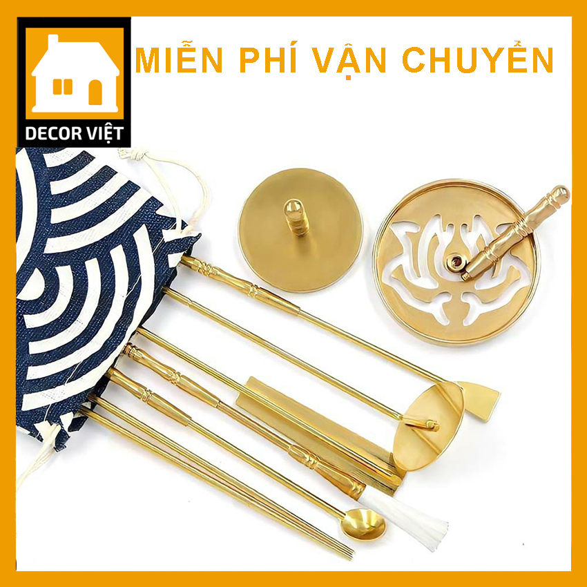 Dụng cụ đốt trầm bằng đồng - Bộ dụng cụ đốt trầm hương, đốt trầm bột cao cấp Decor Việt