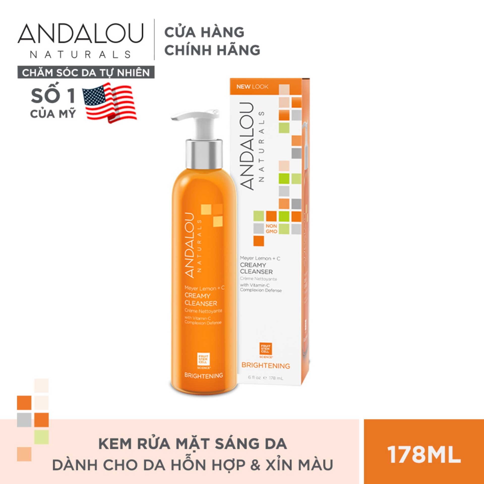 Kem Rửa Mặt Chiết Xuất Từ Chanh Vàng Meyer Andalou Naturals Meyer Lemon + C Creamy Cleanser 178ml