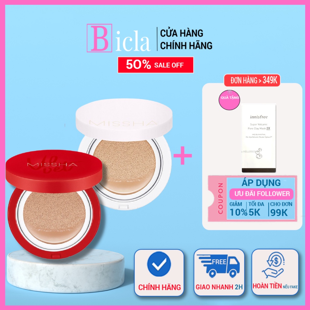 Phấn nước missha mỏng mịn, che phủ tốt, lâu trôi - misha velvet finish cushion spf50+ pa+++