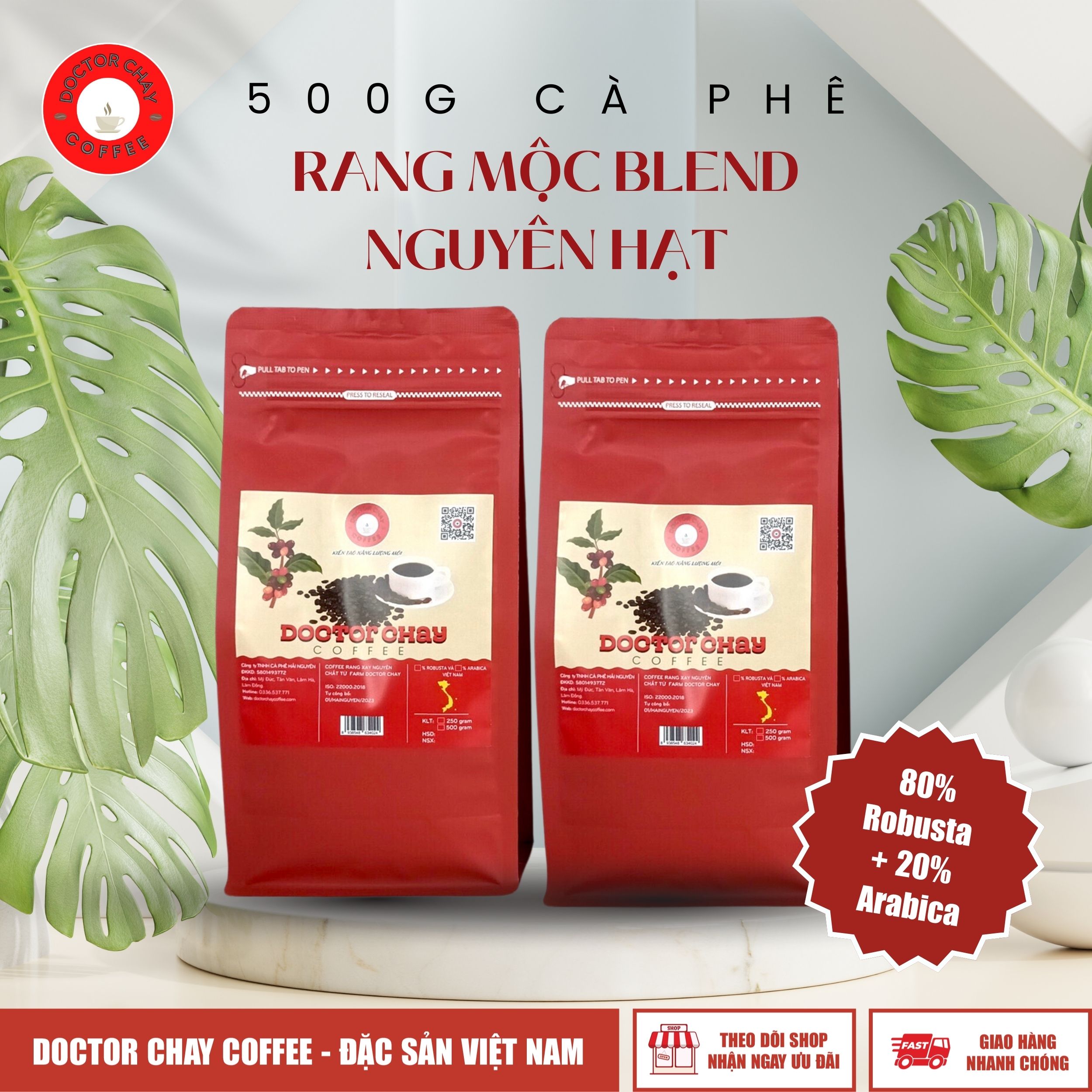 Cà phê rang xay 500g mộc blend doctor chay coffee tỉ lệ 8-2 - hải nguyên cà phê