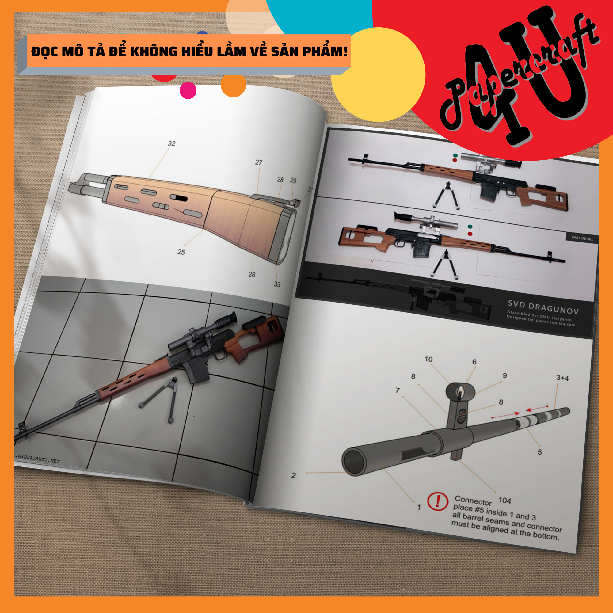 Mô hình giấy 3d , đồ chơi lắp ráp dragunov svd tỉ lệ 1:1