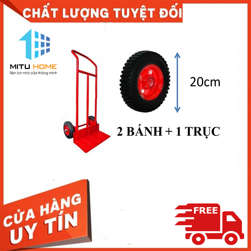 Bộ 2 bánh xe 20cm cao su MITUHOME và trục bánh dùng để thay thế hoặc lắp mới bộ xe kéo, xe đẩy hàng