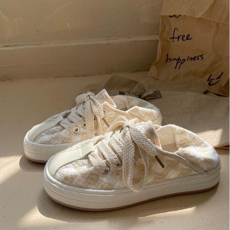 ⚡Sẵn sàng để tàu⚡Phụ nữ của Sneakers siêu mềm ren lên giày với siêu vải căng, dễ dàng để mặc, thoải mái mặc ISS995