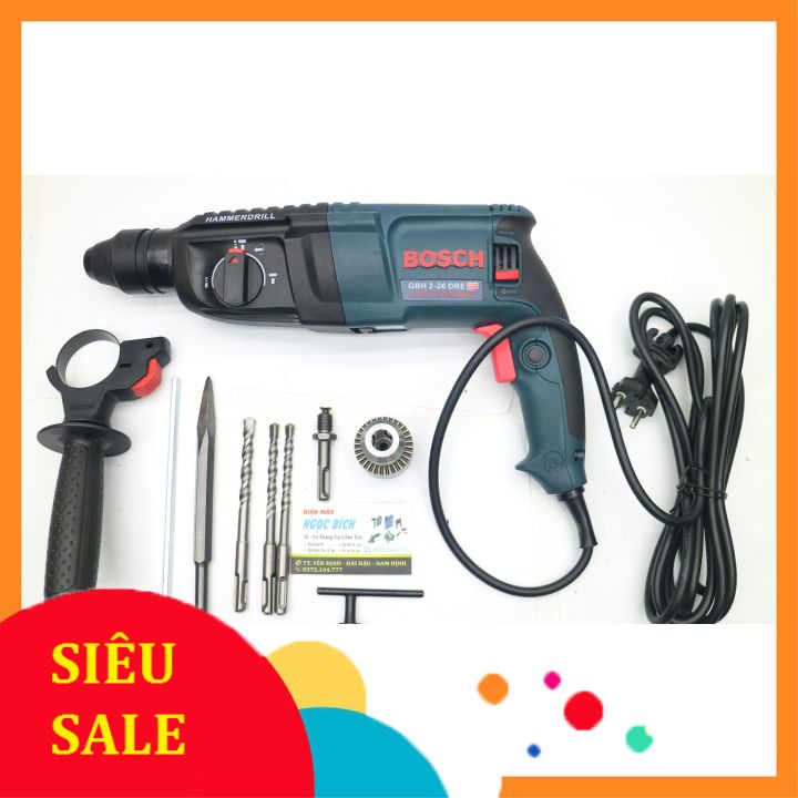 Máy khoan bê tông boch 2-26 kèm 1 đục + 3 mũi khoan + bộ chuyển khoan k vỏ hộp