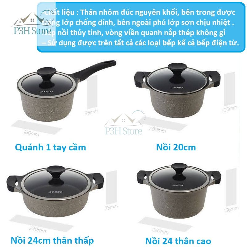Nồi chống dính đáy từ lock&lock dòng stone 7 lớp lca6202d-ih lca6242d-ih lca6244d-ih