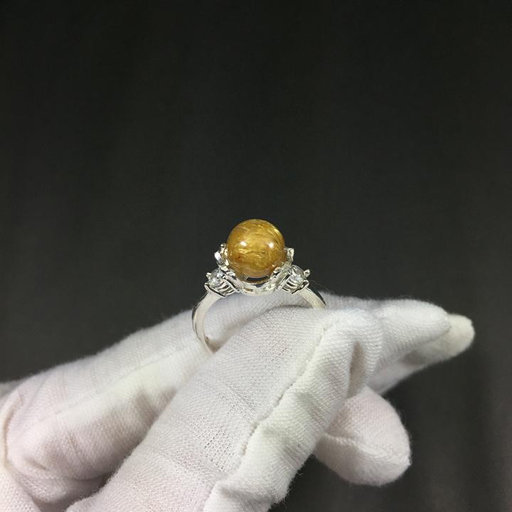 Nhẫn bạc đính đá thạch anh tóc vàng tự nhiên freesize dành cho nữ mệnh Thổ và Kim