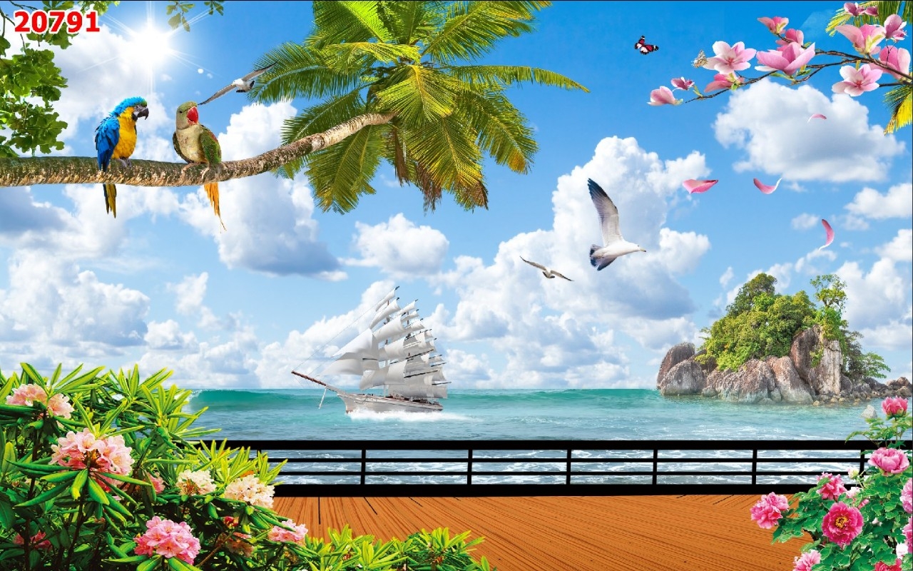 Tranh lụa 3D Thuận Buồm Xuôi Gió dán tường
