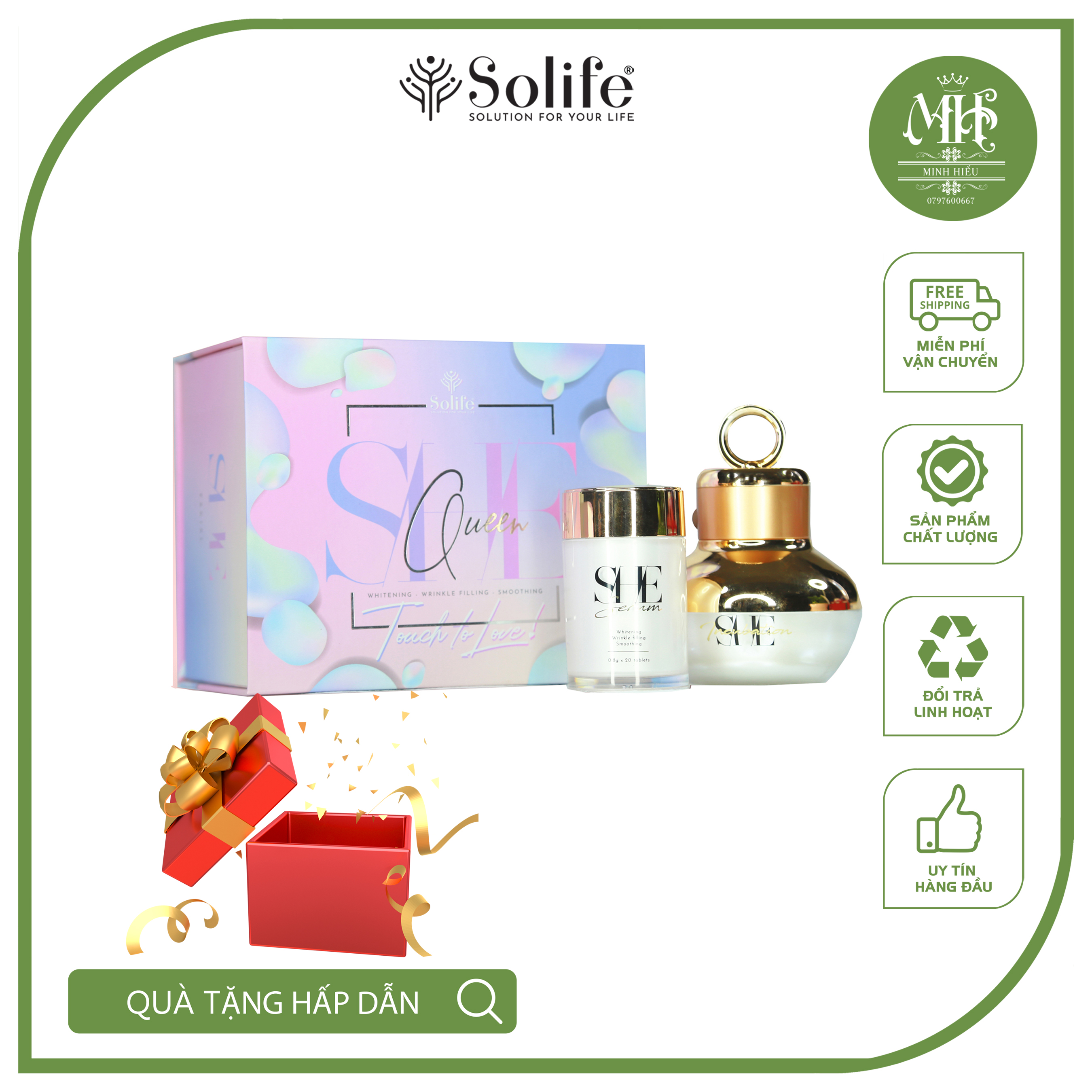 Combo dưỡng da mặt she queen giúp da trắng mịn màng, căng mịn - minh hiếu solife