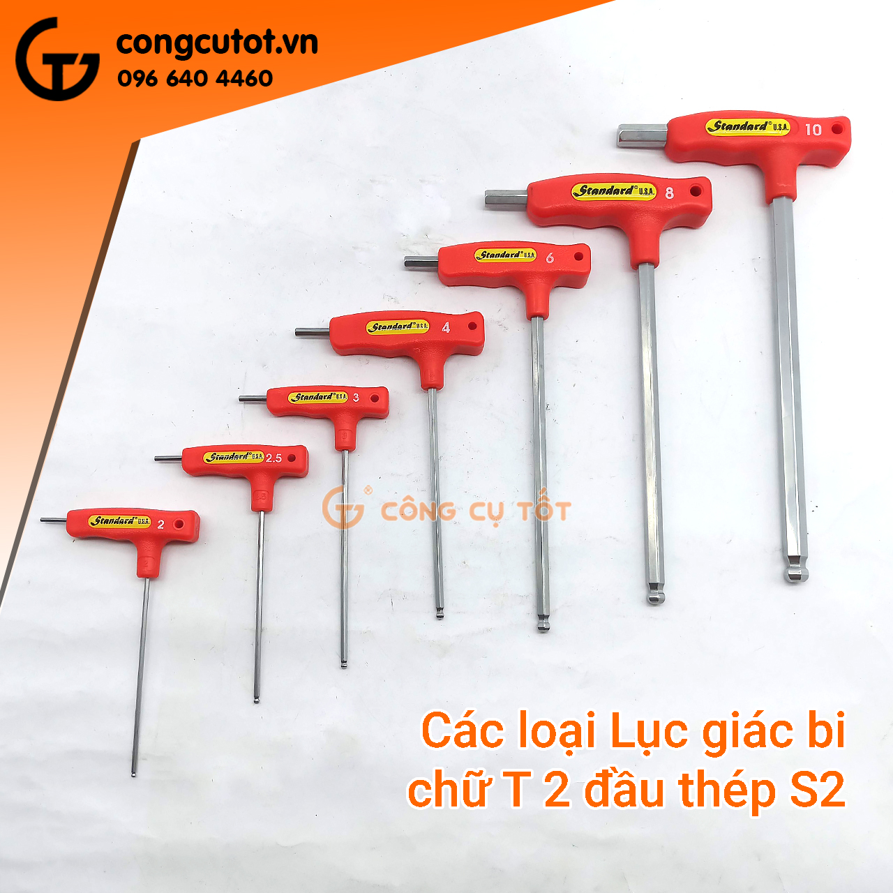 Bộ 8 cây lục giác bi chữ T Standard 2-10mm