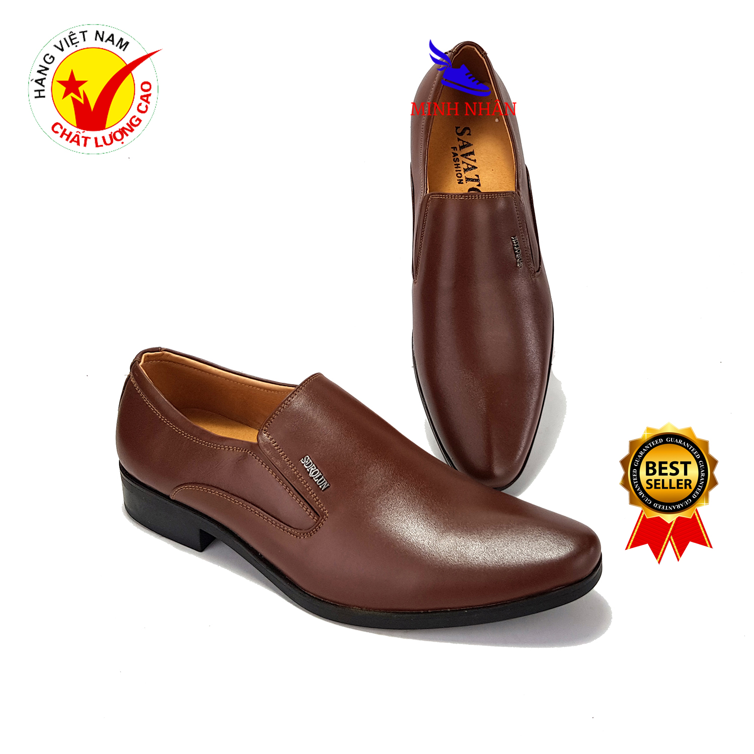 Minh Nhân - Giày lười nam da bò Giày Công Sở nam Giày tây nam Đẹp Thời trang Doanh nhân Kinh doanh Cao cấp Hàng Hiệu Giá rẻ Da Bò L-16 màu nâu