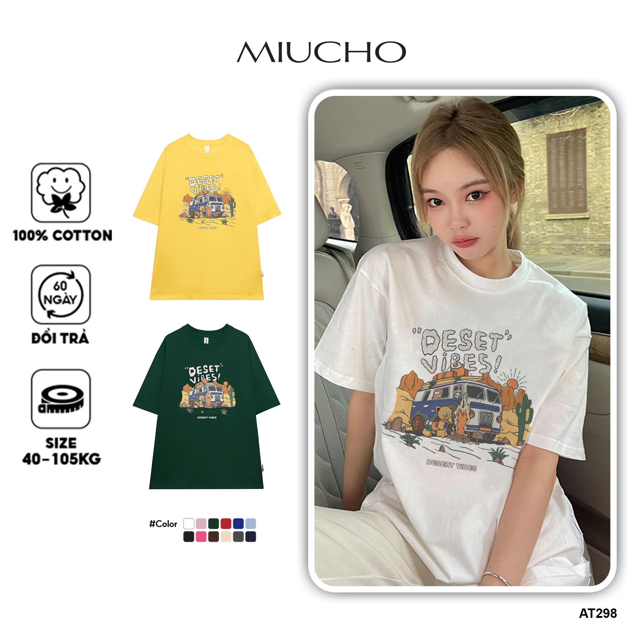 Áo thun nữ tay lỡ form rộng đẹp chất vải cotton mềm mại local brand Miucho AT298 in graphic
