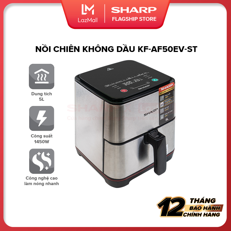 Nồi Chiên Không Dầu Sharp KF-AF50EV-ST Chống Dính 5L [Công Suất: 1450W, Công Nghệ Làm Nóng: Rapid Hot Air, Ngôn ngữ: Anh - Việt] Bảo Hành Chính Hãng 12 tháng