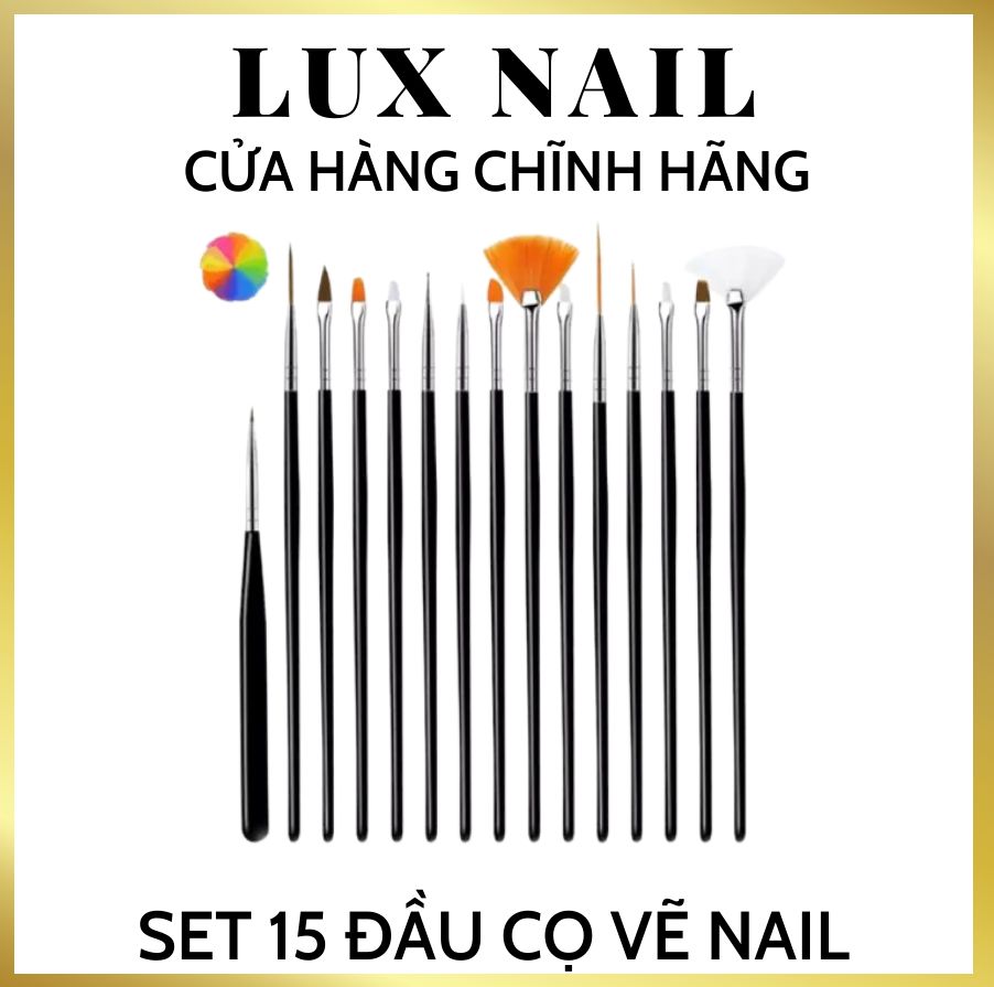 Set 15 đầu cọ vẽ móng, cọ nét omber tản nhũ phủi mặt chuyên dụng cho dân làm nail