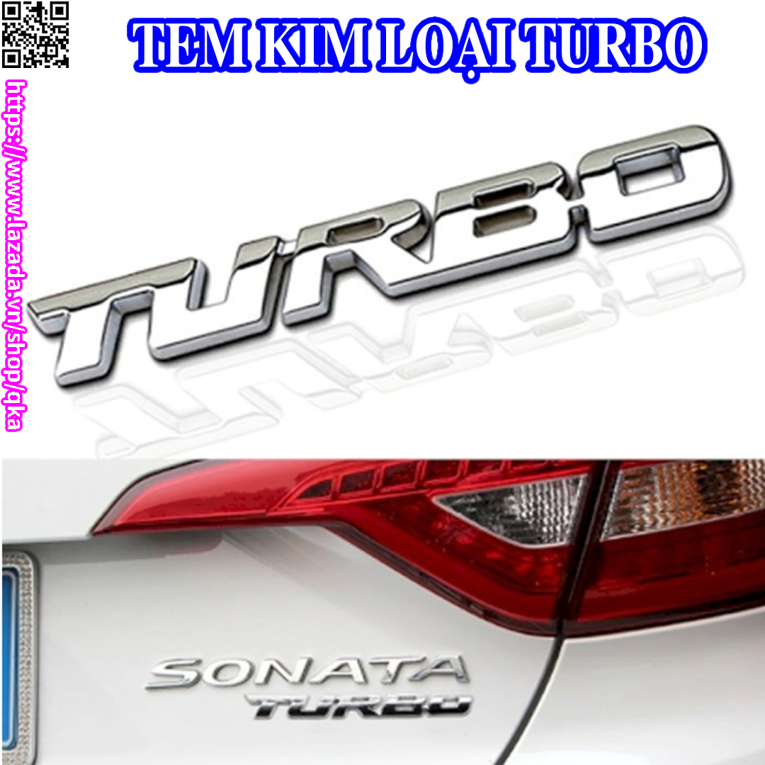 Tem dán xe chữ Turbo logo dán trang trí xe máy ô tô thể thao