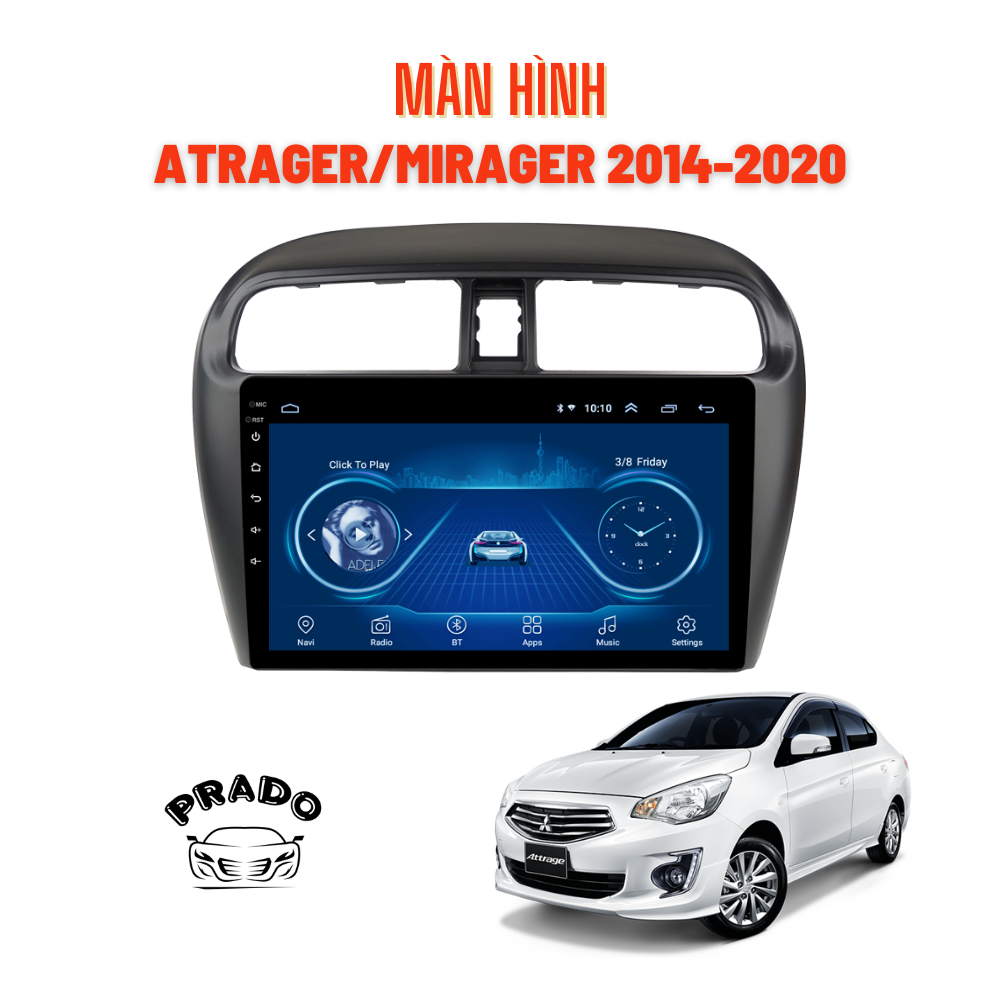 Màn hình android xe Mirage- attrage + Tặng CAM LÙI + Tặng mặt dưỡng theo xe Mirage và giắc nguồn