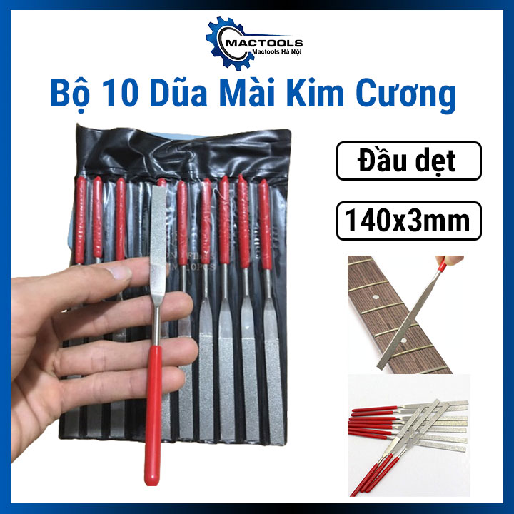 Bộ 10 chiếc dũa mài kim cương đầu dẹt 140mmx3mm, dũa mài hợp kim cán bọc nhựa đa năng