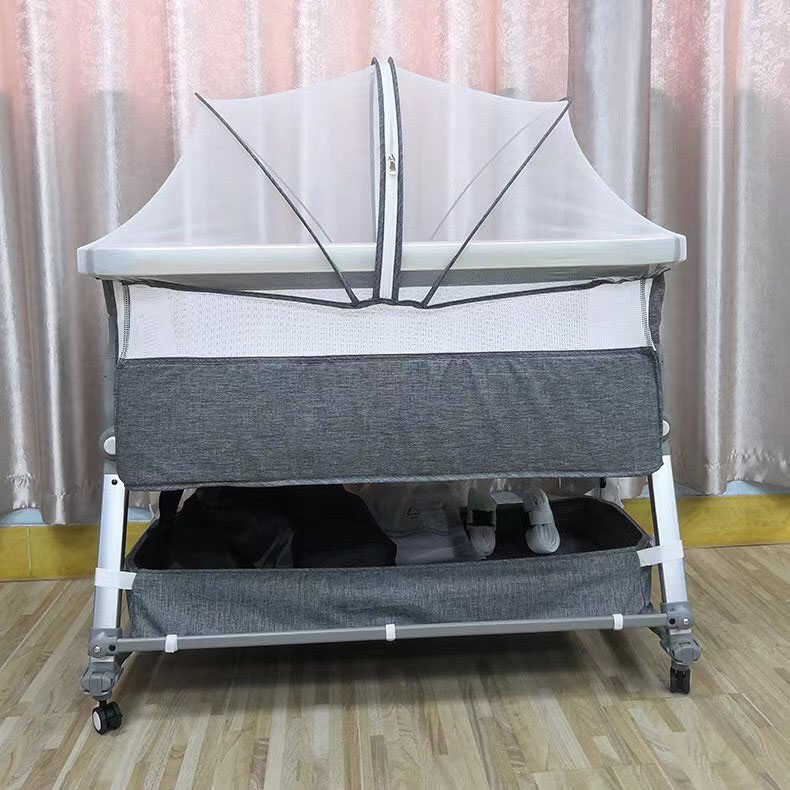 [KHÔNG CẦN LẮP RÁP] Cũi kề giường, nôi GẤP GỌN đa năng LOVE hợp kim nhôm, nâng hạ độ cao, cho bé 0-3 tuổi kèm túi xách