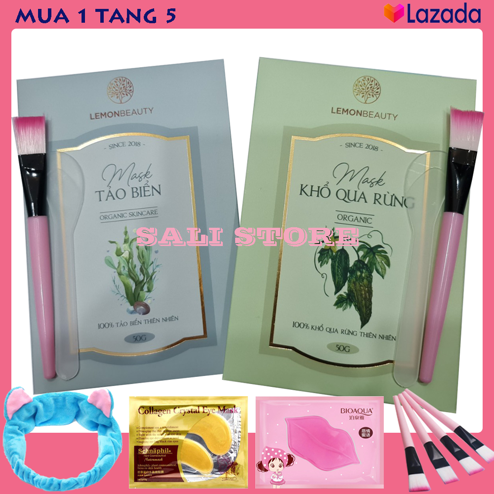 Combo 2 Gói Lemon Mask - Mặt Nạ Khổ Qua Rừng & Mặt Nạ Tảo Biển - 50 Gram ( tặng 1 cọ quét mặt nạ & que trộn mask )