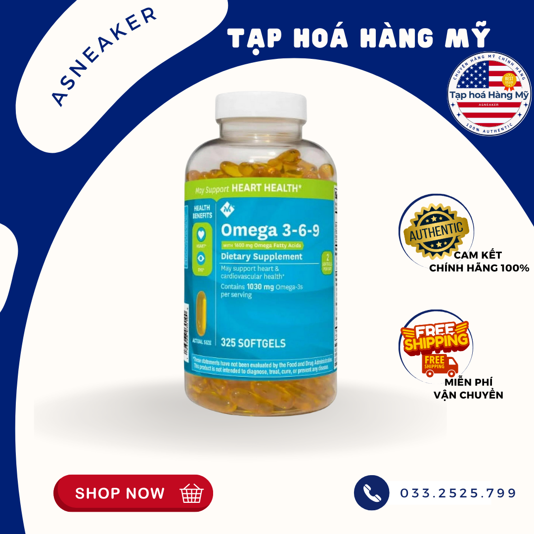 Omega 369, viên uống Omega 3-6-9 Heart Health 325 viên - ( Nhập Mỹ, HSD 2026 )