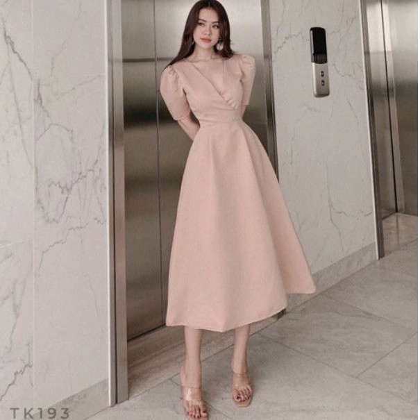 (Tặng 1 Trâm Cài Áo Cao Cấp) Đầm Dự Tiệc Gấm Tafta Xoè Đắp Chéo Cao Cấp_ Hình Chính Chủ