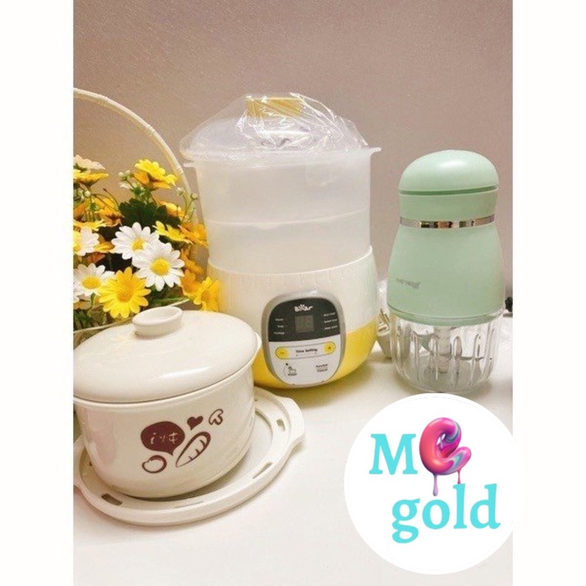 COMBO TIẾT KIỆM Nồi nấu cháo chậm Bear 0.8L+ Máy xay Hattiecs