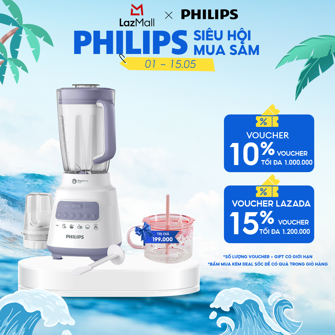 Máy Xay Sinh Tố Philips HR2221/00 - 700W - Công Nghệ Problend Crush - Bộ 2 Cối - Dung Tích Cối Lớn 1.5L - Hàng Phân Phối Chính Hãng