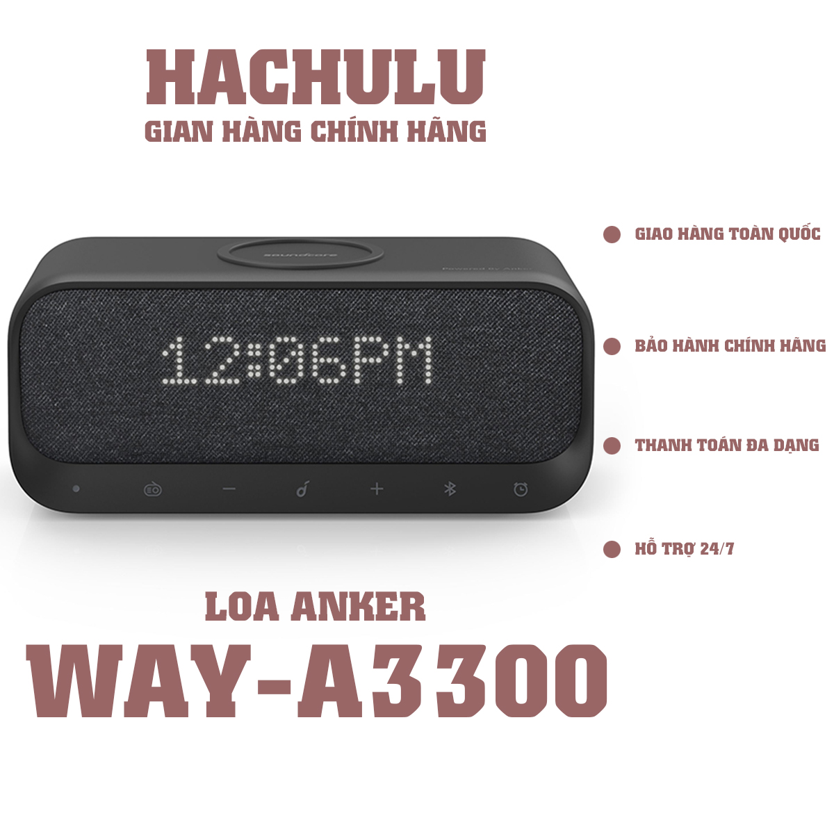 Loa bluetooth anker soundcore wakey hỗ trợ sạc không dây và đồng hồ báo thức thông minh - a3300 - hàng chính hãng