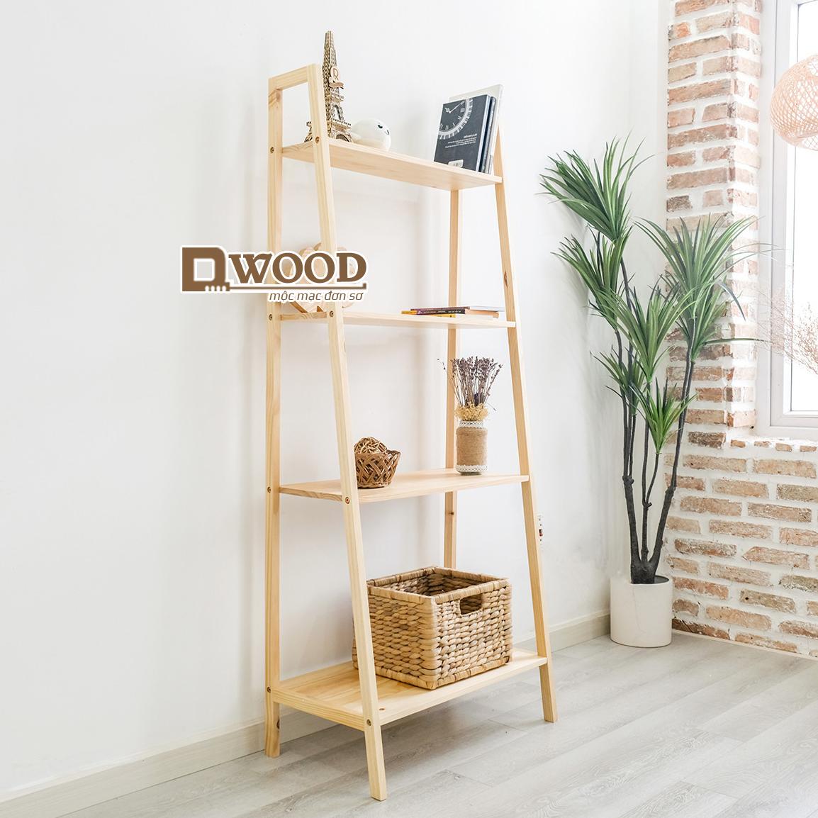 [HCM]Kệ sách 4 tầng kệ đựng đồ Dwood hình thang đa năng gỗ thông - Book Shelf