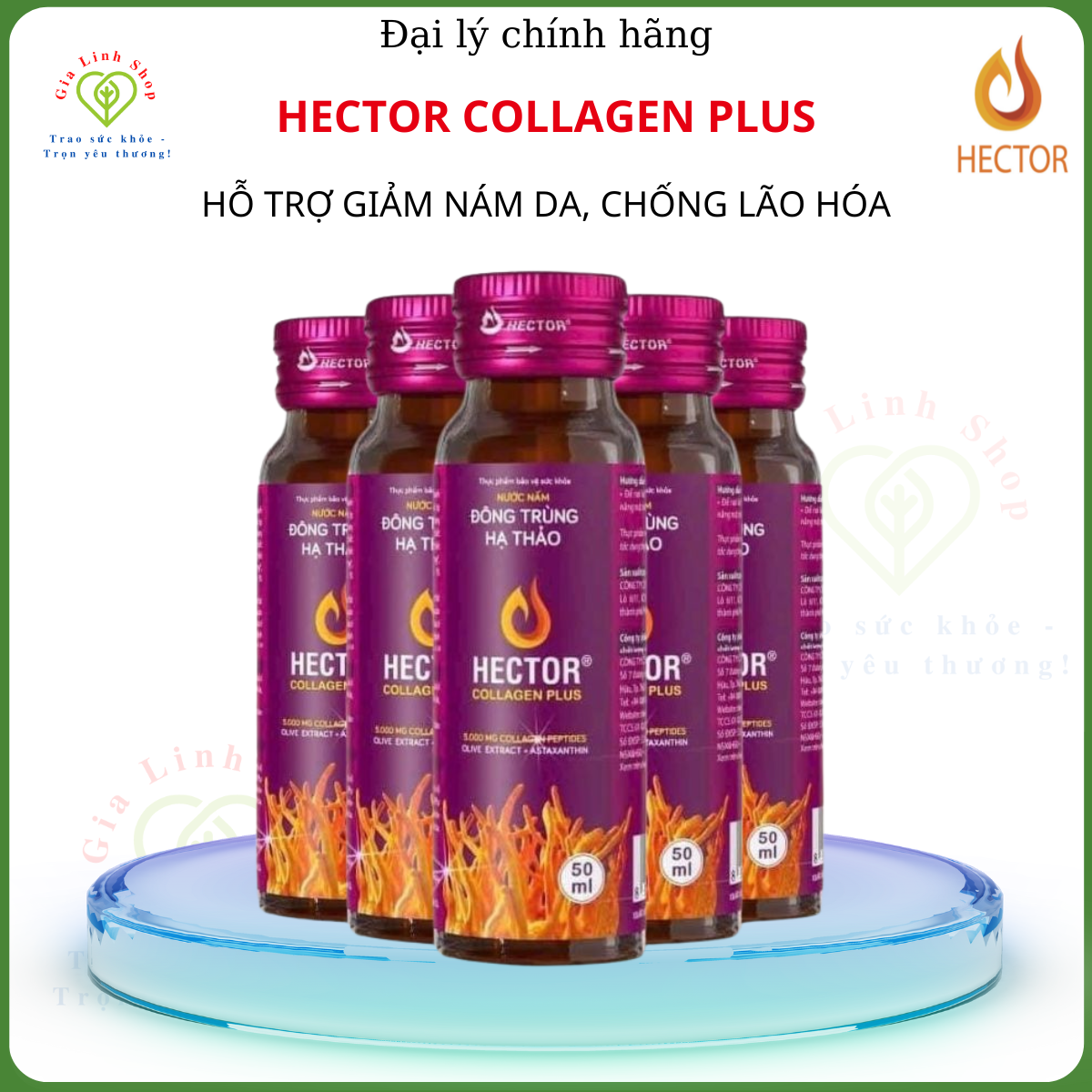 Hector Collagen Plus Nước uống Đông trùng hạ thảo hỗ trợ giảm nám da và chống lão hoá