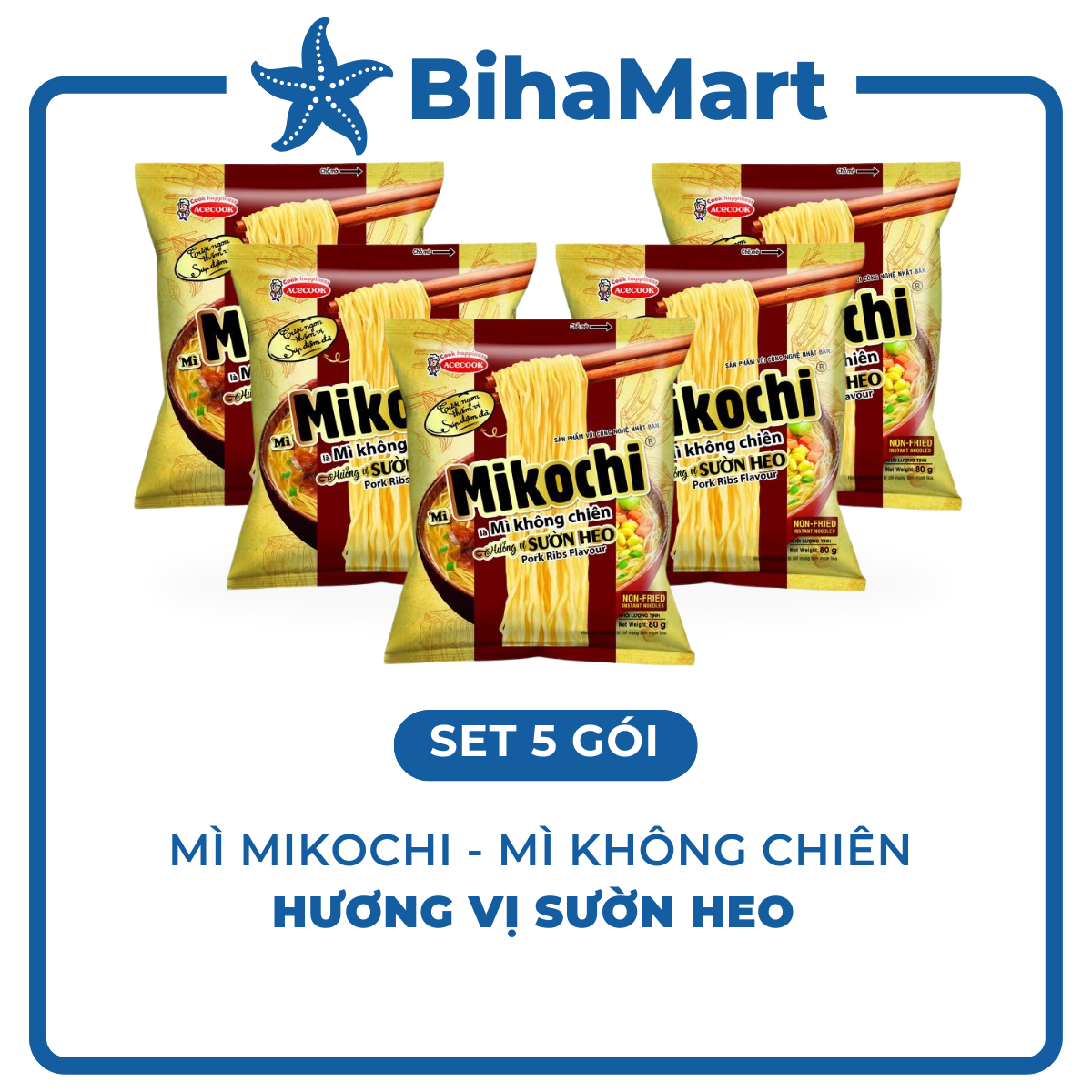 SET 5 GÓI - ACECOOK - Mì không chiên Mikochi hương vị sườn heo - 80g gói