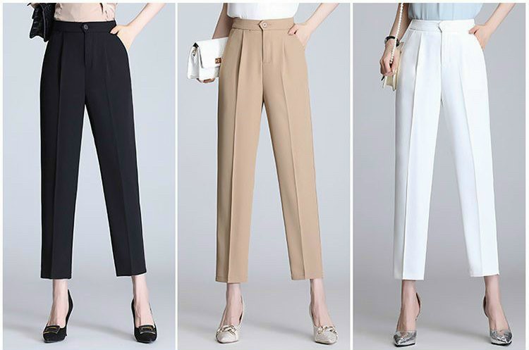 Quần nữ ,quần tây âu công sở dáng baggy Hàn Quốc chun sau quần dài có 3 màu Đen ,Trắng Kem